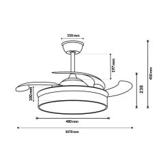 Ventilateur Plafond 32W Noir CCT6000K-4000K-3000K